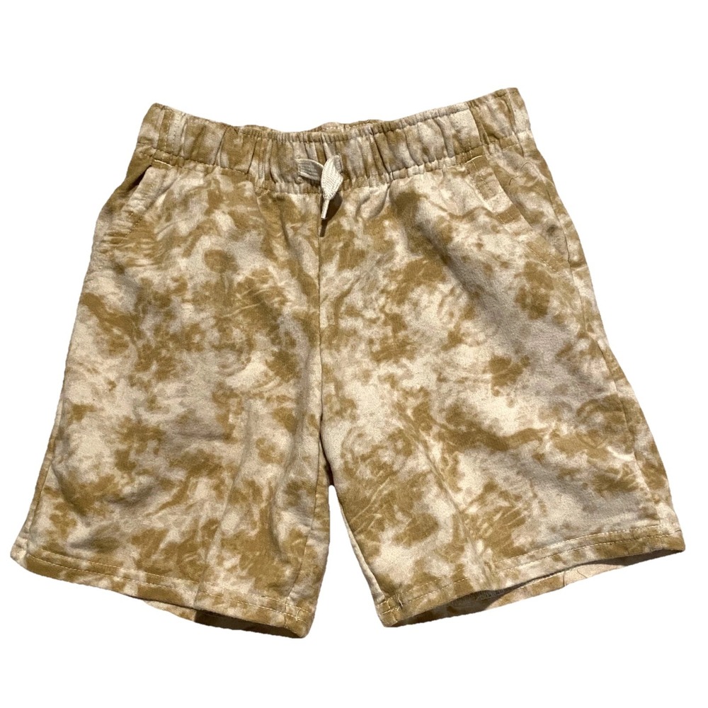 Cat & Jack Kids Tan‎ White Tie Dye Knit Shorts Elastic Waist S 6/7 Drawstring